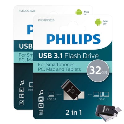 Philips FM32DC152B USB stick - 32GB - 2-in-1 - USB 3.1 - USB C - 2-Pack