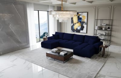 Hoekbank U-vorm Fluweel met Slaapfunctie - 365x189 cm - Blauw - Novihome