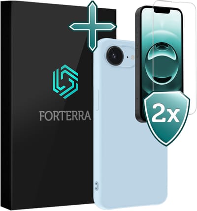 Hoesje Met 2x Screenprotector - Geschikt voor Apple iPhone 16e - Sterk & Shockproof - Telefoon Hoes - Back Cover - Siliconen Case - Lichtblauw