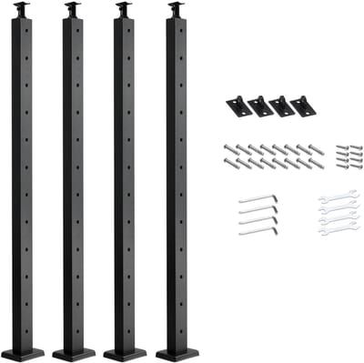 Tralie Palen Set, 4 Stuks 106.7x5.08x5.08 Cm - RVS 304 Materiaal - Gebogen Bevestigingen - voor Balustrades