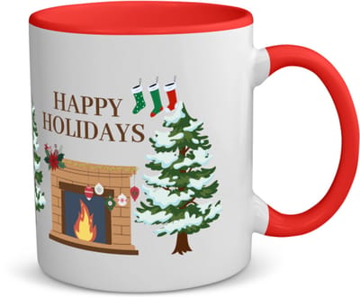 Akyol - kerst happy holidays koffiemok - theemok - rood - Kerstmis - kerst beker - winter - kerst - christmas - kerst cadeau - 350 ML inhoud