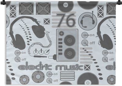 Wandkleed - Wanddoek - DJ - Koptelefoon - Vintage - Tekening - Design - 60x45 cm - Wandtapijt
