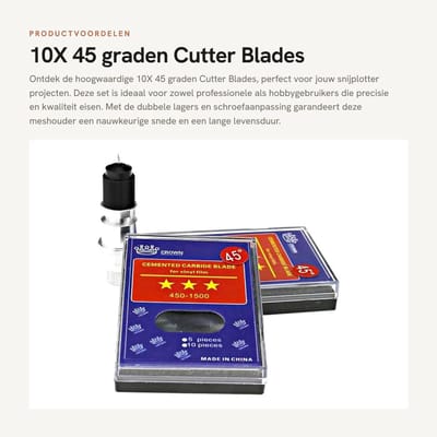 Dailygoods- Cutterblades 10x 45 graden - Blade Houder - Aluminium - Hoge Kwaliteit - Dubbele Lagers - Geschikt voor Graphtec CB09 - Snijmes