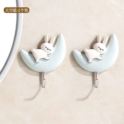 2 stuks Zelfklevende Wandhaken Konijn Haak Plastic Sleutel Handdoek Deur Wandhanger Hangrek Keuken Badkamer Accessoires