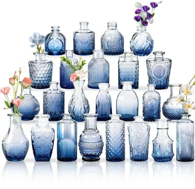 ACXIN Glas Vazen Set - Mini Bloem Vazen Voor Bruiloft & Decoratie - Blau-24 Stuks