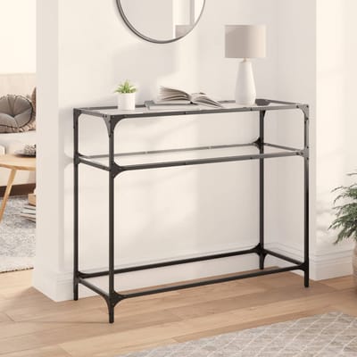 vidaXL - Wandtafel - met - transparant - glazen - blad - 98x35x81 - cm - staal