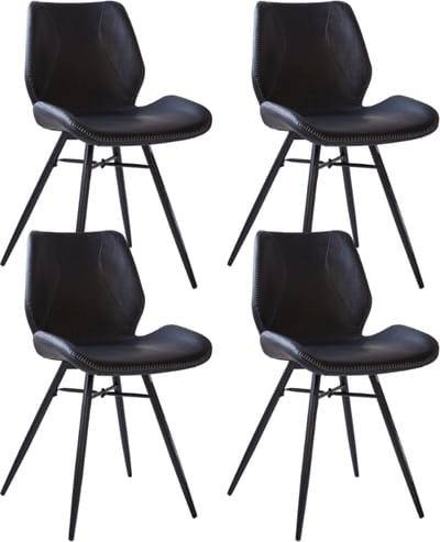 Dimehouse Set van 4 Eetkamerstoelen Beau Industrieel Zwart Kunstleer - Zonder Armleuningen - Kunstleer - Industrieel