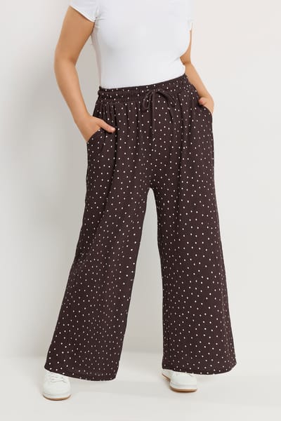 Yours Chocoladebruine Broek Met Stippen En Wijde Pijpen Size Regular > 42