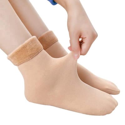 Winkrs - Set Thermo sokken dames maat 36-41 - Beige - Gevoerd - Zacht pluche - 5 paar sokken