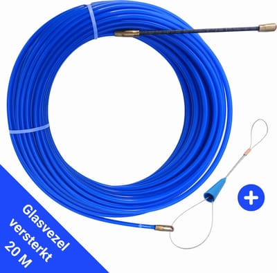 ToolLine® Trekveer 20 meter - 4 mm Glasvezel versterkt nylon - Inclusief kabelbevestiger - Trekveer elektra - Geschikt voor Netwerkkabels - UTP kabel - coax kabel - stroomkabel - audio kabel - Trekveer