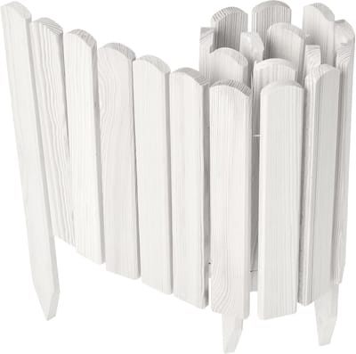 Garronda Rollborder - Flexibele houten - Gazonafscheiding - Palissade padenafscheiding - kan worden ingekort - Wit - Hoogte: 30 cm, hekje 100 cm - GD-BRU-Rollborder100