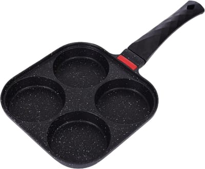 Pannenkoekenpan Ontbijt - Eierkoker Pan - Snelle Maaltijden - Vier Delig Ontwerp - 37cm Lengte - Zwart