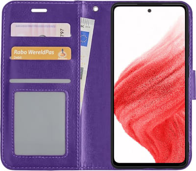 Hoesje Met Pasjeshouder - Geschikt voor Samsung Galaxy A53 - Luxe Bookcase Portemonee - Flip Case - Kunstleer Book Case - Flipcase - Book Cover - Walletcase - Portemonneehoes - Paars