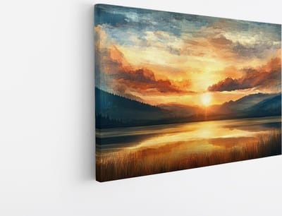 Saammp Canvas Schilderij - Natuur - Zonsondergang- landschap - 45x30 - Foto op canvas - Wanddecoratie - Muurdecoratie Woonkamer - Slaapkamer decoratie - Canvas Print