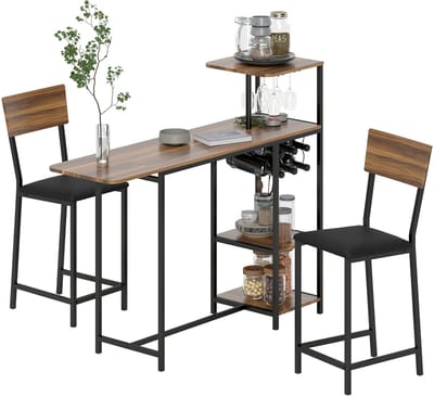 HOMCOM-Bartisch Set-MDF, Stahl-140L x 40B x 116H cm-Braun