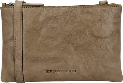 Hide & Stitches Westland Crossbody Schoudertas - Avondtasje - Ritstasje - Leren Dames Tas - Taupe
