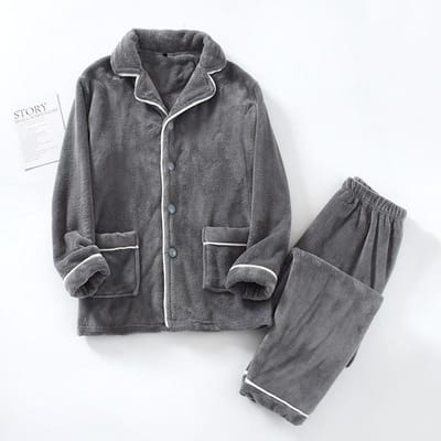 Nieuwe Herfst- en Winter Heren Pyjama's, Lange Mouwen Broek, Verdikt Warm Pak, Huispak Flanel Plus Size Tweedelig Pak XL gray