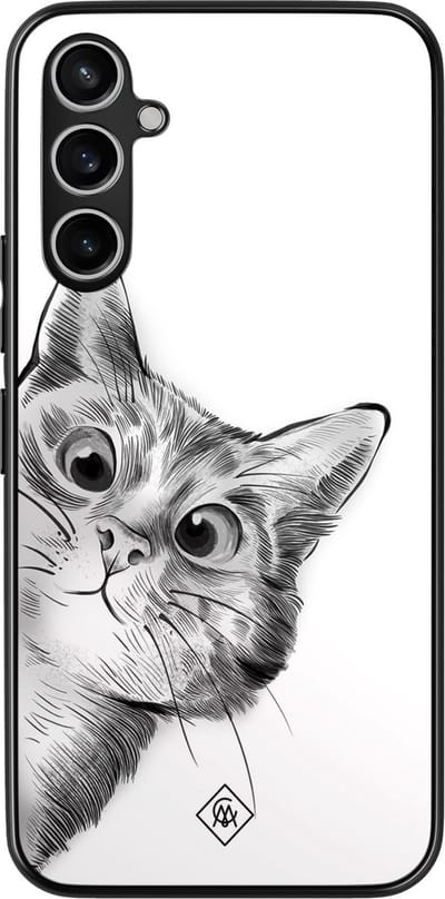 Casimoda® hoesje - Geschikt voor Samsung Galaxy A54 - Peekaboo Kat - Zwart TPU Backcover - Kat - Grijs