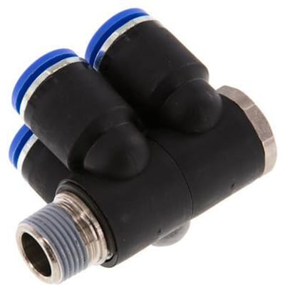12mm x R3/8'' 4-way Manifold Messing/PA 66 Insteekfitting Buitendraad Draaibaar NBR