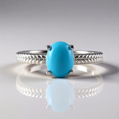 Cavill - Zilveren Damesring 925 Sterling Geplatineerd - 0,86ct Sleeping Beauty Turkoois - Ovale Cabochon - Elegant Vlechtpatroon