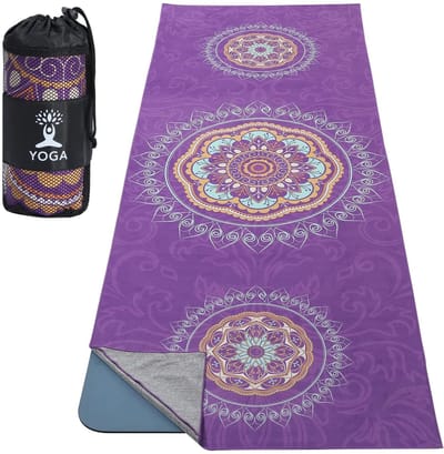 Dailygoods- Yogahanddoek Antislip - Sneldrogend - Yoga Mat - Bevestigingshoeken - Compacte Tas - Uniek Printpatroon - Yogamat