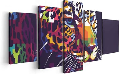 Artaza Canvas Schilderij Vijfluik Kleurrijke Luipaard - Abstract - 100x50 - Foto Op Canvas - Canvas Print