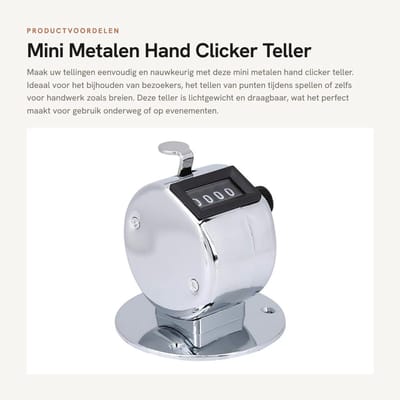 Dailygoods - Mini Metalen Hand Clicker Teller - Nauwkeurige Telling - Draagbaar en Lichtgewicht - Voor Sport en Spellen - Tot 9999 Tellingen - Geschik...