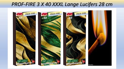 Prof-Fire | Extra 28 cm Lange Lucifers - XXXL - 3 X 40 stuks (120 stuks) - Topper!! - Ideaal voor BBQ - Kaarsen - Kachel - Open Haard - Cadeau - Geschenk - Vuurwerk