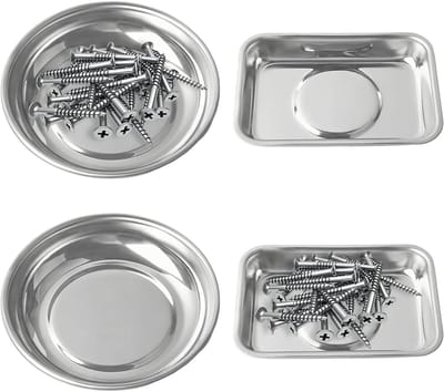 Magneetschaal set van 4, magnetische houders voor schroeven, moeren en bouten, roestvrij staal, ronde en rechthoekige magneetborden voor een georganiseerde werkplek
