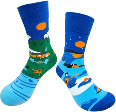 Tutti Footi - Paar verschillende Sokken met Outdoor Camping Thema - maat 36-41 - Sokken met tent, nacht, kampvuur, kamperen, bergen
