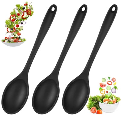 Dailygoody - Siliconen Kooklepels - 3 Stuks Menglepels - Antiaanbaklaag - Zwart - Keukenlepel Set - Veilig en Gezond Koken - Vaatwasserbestendig