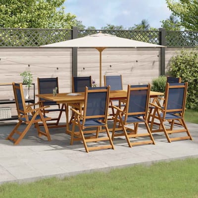 vidaXL - 9-delige - Tuinset - massief - acaciahout - en - textileen