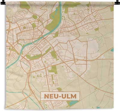 Wandkleed - Wanddoek - Plattegrond - Neu-Ulm - Vintage - Kaart - Stadskaart - 180x180 cm - Wandtapijt