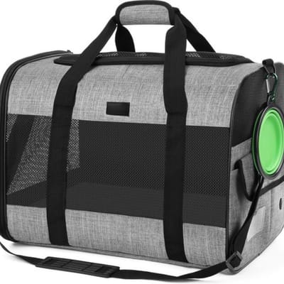 Hondentas Opvouwbare hondenbox Auto met ademend gaasstof Kattentransportbox voor kat Hondentransportbox voor op reis Hondendraagtas voor katten puppy's jonger dan 8 kg Grijs