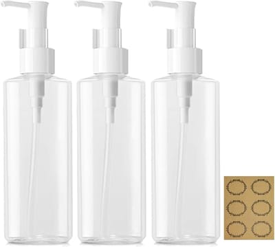 Famanu – 3pcs 200ml Lege Lotion Dispenser Herbruikbare Heldere Plastic Ovalen Reisflessen Makeup Cosmetische Platte Container Dispenser met Pompkop voor Gel Crème Shampoo Massage Reinigingsolie