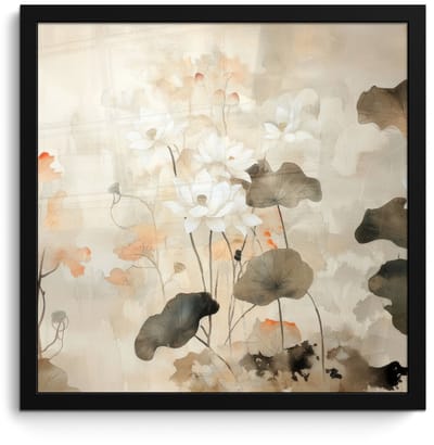 Poster in lijst - Fotolijst 40x40 cm - Posters - Bloemen - Japandi - Wabi sabi - Posterlijst zwart - Decoratie - Wanddecoratie woonkamer - Muurdecoratie slaapkamer