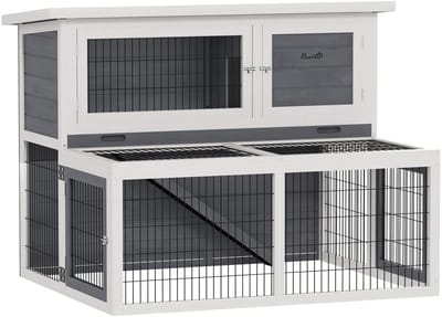 LUMÈ STORE Konijnenhok - Konijnenren - Dierenhok - Weerbestendig - Voor 2 konijnen - Tuin - Groot - Met ren en lade - Grijs