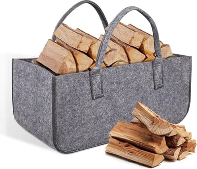 Haardhoutopslag - Houtopberging Opvouwbare vilten tas met handvat - Grote boodschappentas - Houten mand 50 x 25 x 25 cm - Grijs - Multifunctioneel - Krantenmand