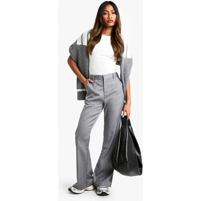 boohoo Dames Gewoven op maat gemaakte flare broek | Houtskool | Maat: 44