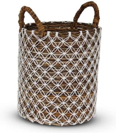 Safaary - Rieten Mand van Zeegras Wit-Naturel Bali-Ø 34 x 40cm