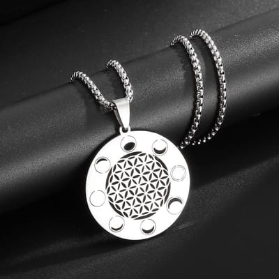Nieuwe Eenvoudige Holle Bloem des Levens Mandala Maanfase Heilige Geometrische Trui Ketting Bloem Ketting Sieraden gray