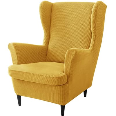 3-delige slipcover set voor hoge fauteuil met armleuningen en voetenbank, 2-delige rekbare jacquard hoekstoelhoezen met kussenhoes, bankbeschermer 2 pieces set