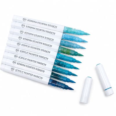 Acrylstiften - 9 kleuren mistig blauw - direct-vloeibaar - basisverpakking