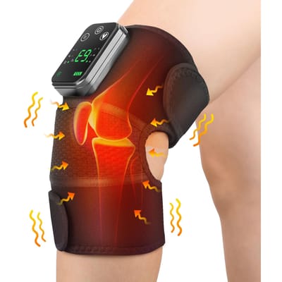 Masseur de Genou Rechargeable 3 Vitesses de Massage par Vibration Paramètres Réglables Corset Dorsal Supérieur Coussinets Chauffants Électriques Chauffe-Genoux pour Jambe red