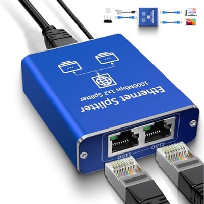 Netwerk Splitter - LAN Verdeler - Internet Delen - Twee Apparaten Tegelijk - Gigabit Snelheid - Blauw