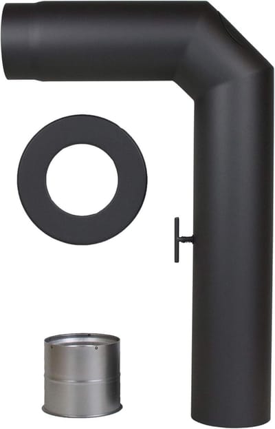 Set van 2 Kachelpijpen 45 Graden Ø 150 mm met Gasklep en Reinigingsopening