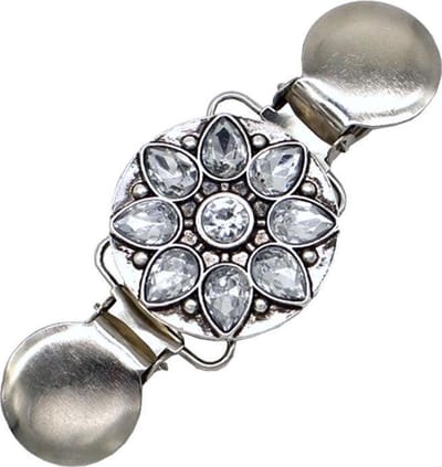 Fako Bijoux® - Vestsluiting - Vestclip - Sjaalspeld - Vestklem - Bloem - Rond - Kristal - Zilverkleurig