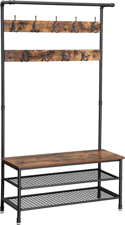 Nancy's Garderoberek met Kapstok - Schoenenrek - Industrieel -  100 x 41.5 x 182 cm