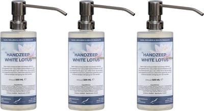 Handzeep White Lotus 500 ml - set van 3 stuks - met gratis RVS zilverkleurige pomp - Voordeelverpakking