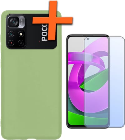Hoes - Met Screenprotector - Geschikt voor Xiaomi Poco M4 Pro 5G - Sterk & Shockproof - Back Cover - Siliconen Case - Telefoon Hoes - Groen